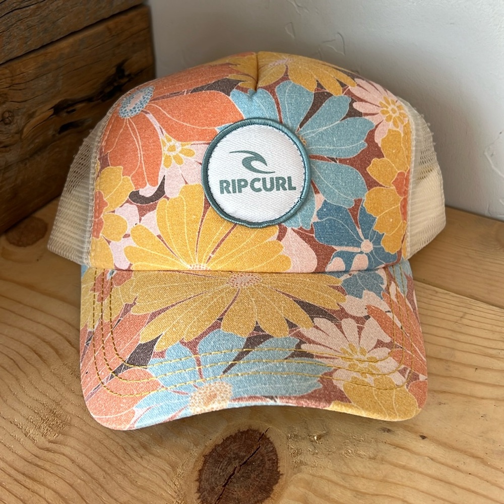 Rip Curl Women’s Floral Snap Back Hat Cap Blue Yellow Orange Pink Cream